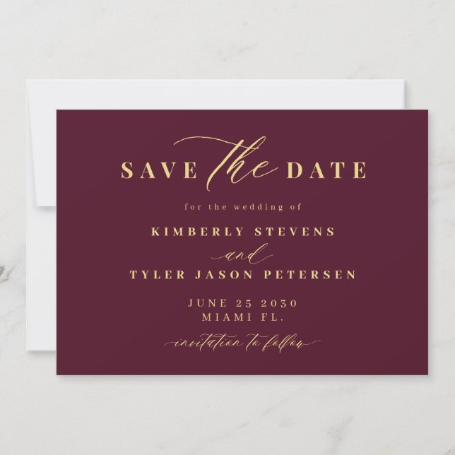 Gold burgundy QR code simple elegant wedding  Save The Date (Vorderseite)