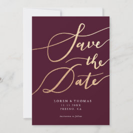 Gold Burgundy Script Typografie Save the Date