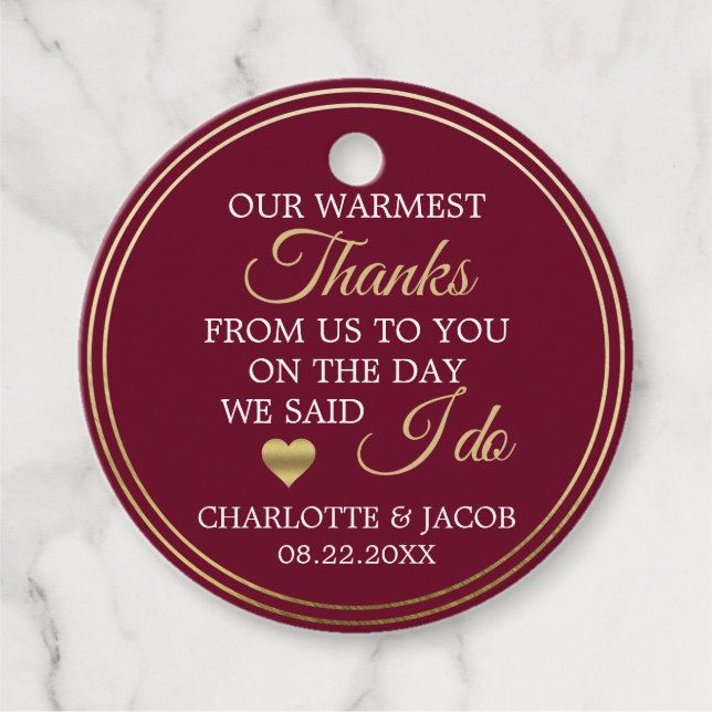 GOLD Burgundy Wedding Heart Herzlichen herzlichen  Geschenkanhänger (Vorderseite)