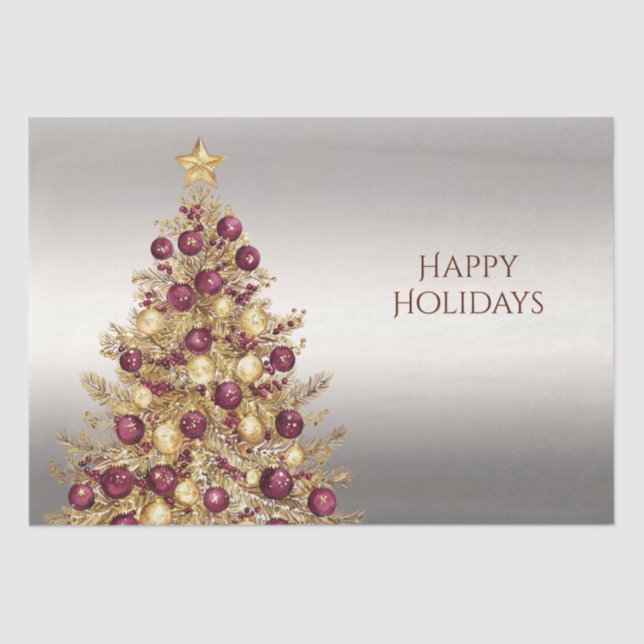 Gold Burgundy Weihnachtsbaum Holiday Tissue Paper Seidenpapier (Vorderseite)