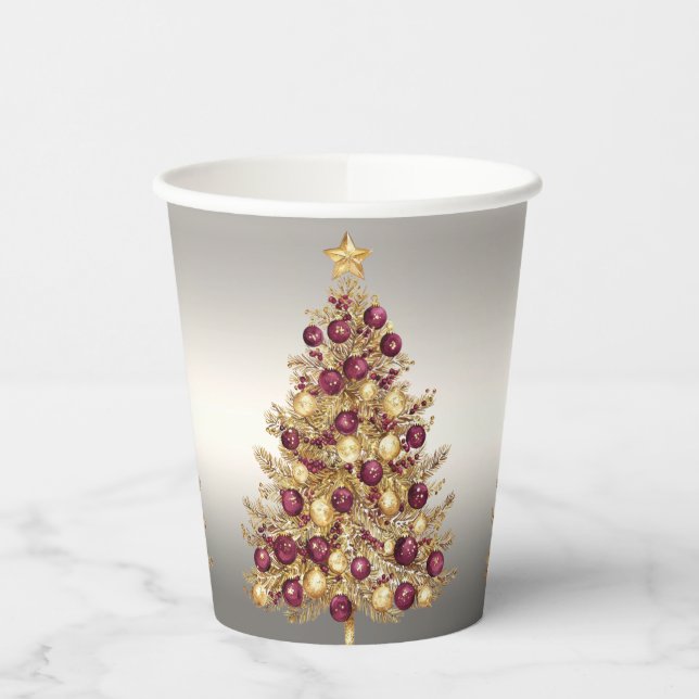 Gold Burgundy Weihnachtsbaum Weihnachtszeitung Cup Pappbecher (Links)