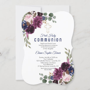 Gold Burgundy White Roses Erste Heilige Kommune Einladung