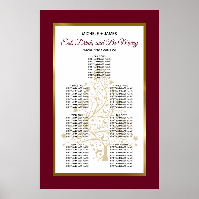 Gold Burgundy Winter Hochzeitsskalender Poster (Vorne)