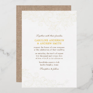 Gold Burlap und Lace Rustic Glam Wedding Folieneinladung