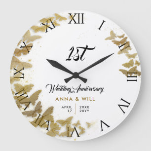 Gold Butterfells Wreath Boho Hochzeitstag Große Wanduhr