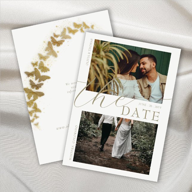 Gold Butterflies Boho Hochzeit 2 Fotos Rett Datum Einladung (Von Creator hochgeladen)