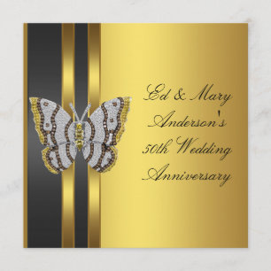 Gold Butterfly 50. Hochzeitsszenario-Party Einladung