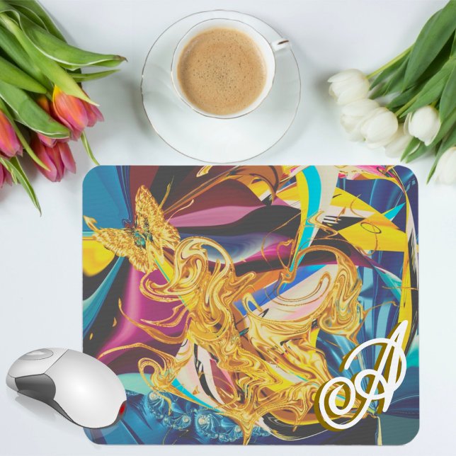 Gold Butterfly Antique Monogram Liquid Abstrakt Mousepad (Von Creator hochgeladen)