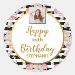 Gold Butterfly Blumenmuster Glückwunsch zum Geburt Runder Aufkleber