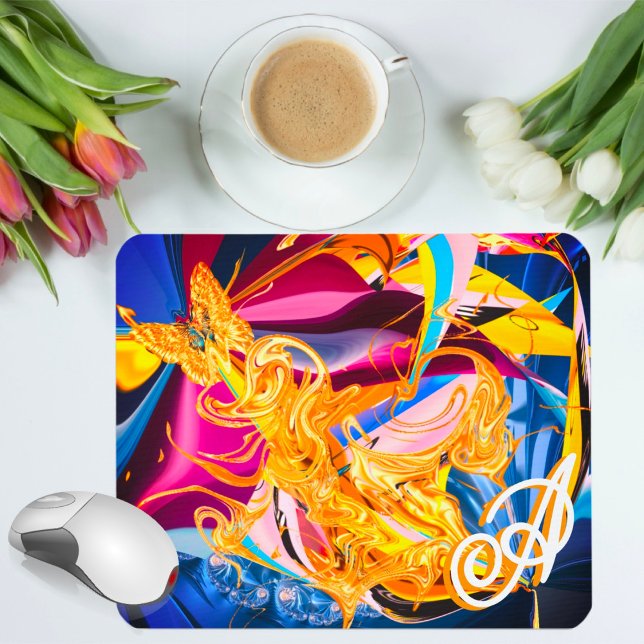 Gold Butterfly Bright Monogram Liquid Abstrakt Mousepad (Von Creator hochgeladen)