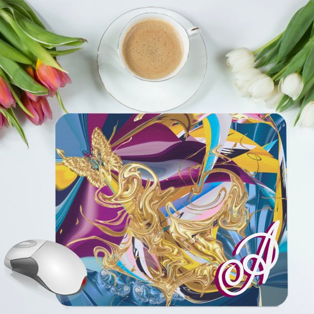 Gold Butterfly Fantasy Monogram Liquid Abstrakt Mousepad (Von Creator hochgeladen)