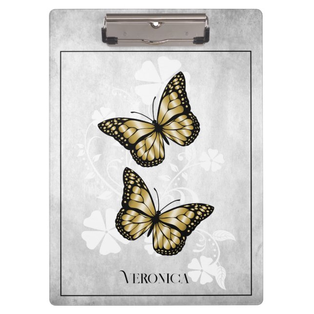 Gold Butterfly Floral Clipboard Klemmbrett (Vorderseite)