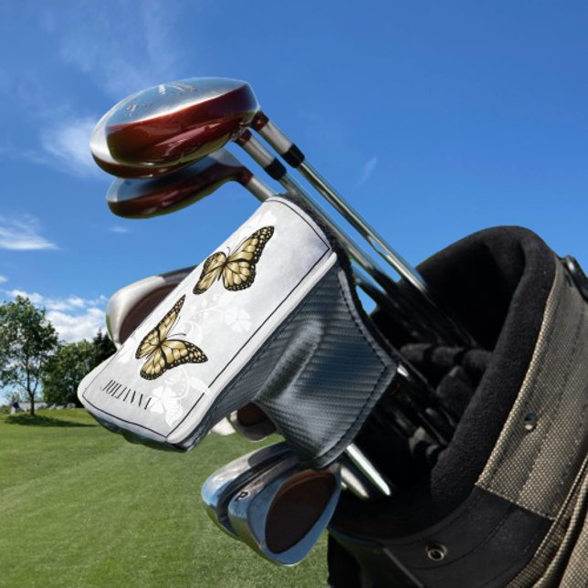 Gold Butterfly Floral Golf Head Cover Golf Headcover (Gold Butterfly Floral Personalized Golf Head Cover)