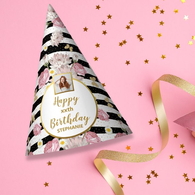 Gold Butterfly Floral Theme Happy Birthday Foto Partyhütchen (Von Creator hochgeladen)