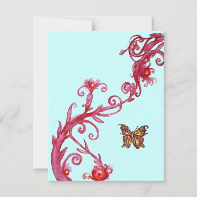 GOLD BUTTERFLY , leuchtend rot blau Einladung (Vorderseite)