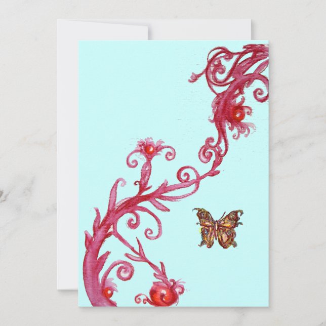 GOLD BUTTERFLY , leuchtend rot blau Einladung (Vorderseite)