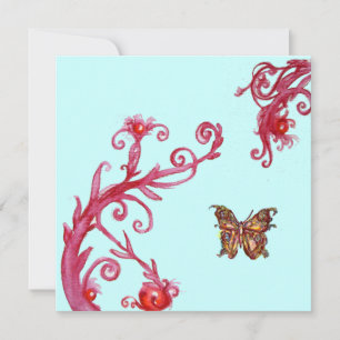 GOLD BUTTERFLY , leuchtend rot blau Einladung