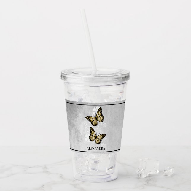 Gold Butterfly Personalisiert Acrylic Tumbler Acryltrinkbecher (Vorderseite Ice)