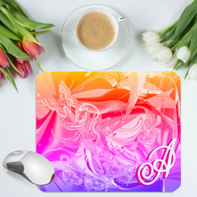 Gold Butterfly Pink Monogram Liquid Abstrakt Mousepad (Von Creator hochgeladen)