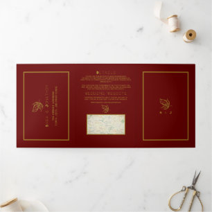 Gold Butterfly, Red & Gold Wedding Suite Dreifach Gefaltete Einladung