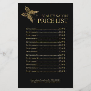 Gold Butterfly Schönheitspflege Schwarze Preislist Flyer
