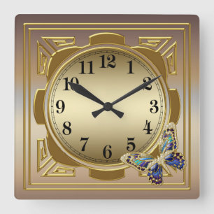 Gold Butterfly Wall Clock Quadratische Wanduhr