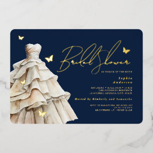 Gold Butterfly Wedding Dress Navy Brautparty Folieneinladung