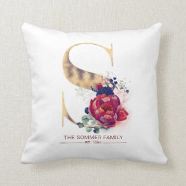 Gold C Monogram Floral Burgund Red and Navy Blue Kissen