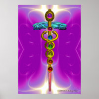 GOLD CADUCEUS 7 CHAKRAS, Yoga, Medizin Pink Fuchsi