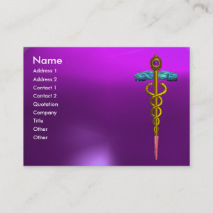 GOLD CADUCEUS,ARZT,MEDIZINISCHER DIENST Lila Visitenkarte