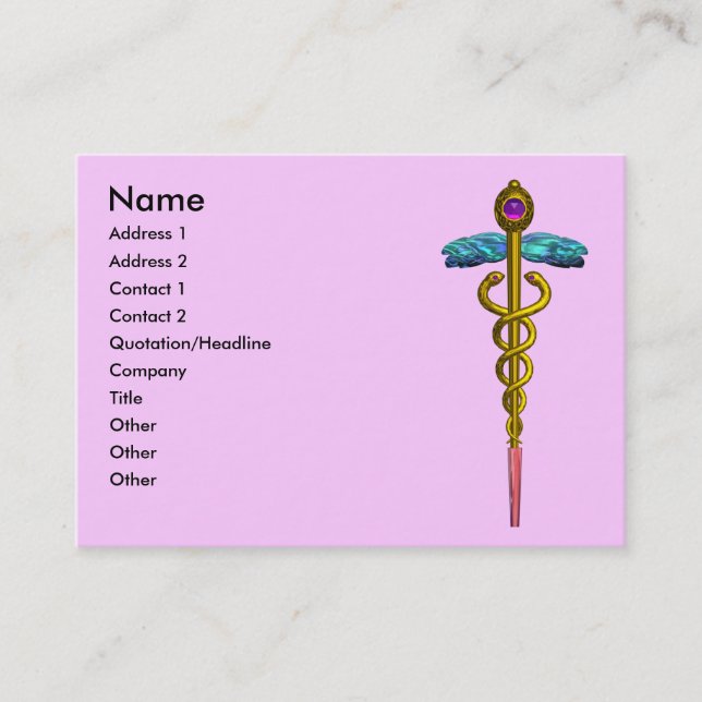 GOLD CADUCEUS, ARZT, MEDIZINISCHER DIENST, rosa Li Visitenkarte (Vorderseite)