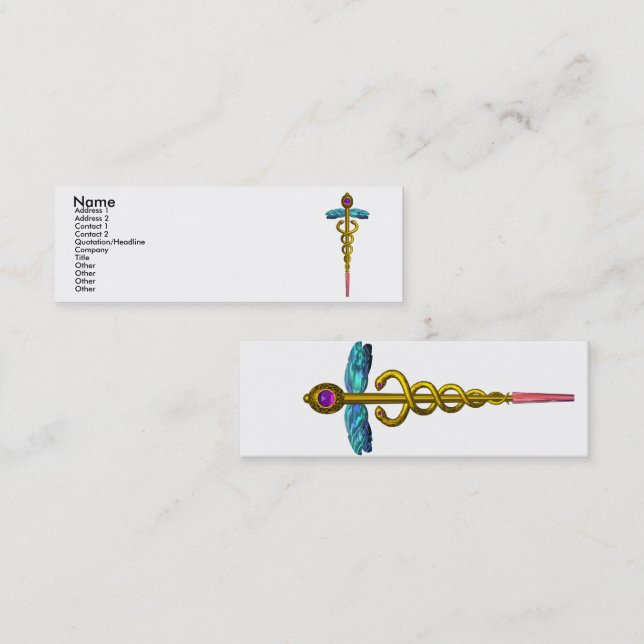 GOLD CADUCEUS, ARZT, MEDIZINISCHER DIENST Weiß Mini Visitenkarte (Vorne/Hinten)