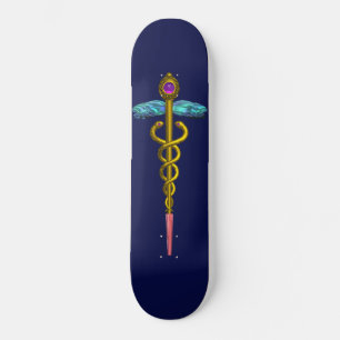 GOLD CADUCEUS Blauer Skateboard