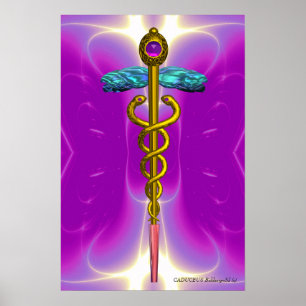 GOLD CADUCEUS Doctor, Medizinisches Symbol Pink Fu Poster