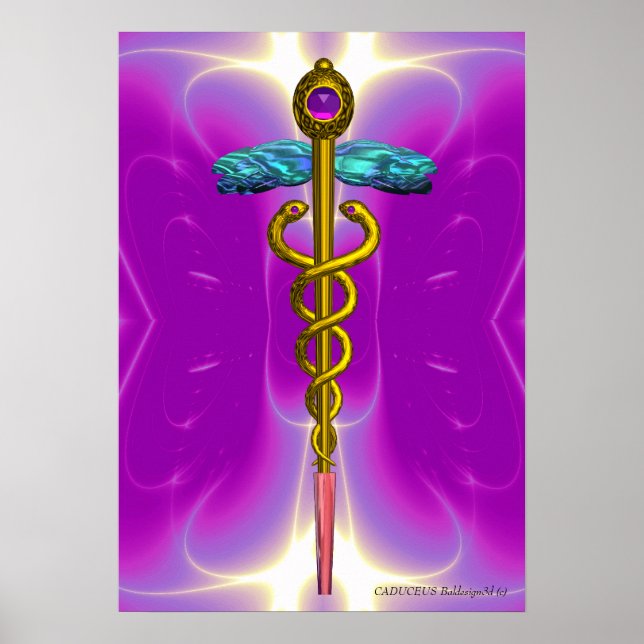 GOLD CADUCEUS Doctor, Medizinisches Symbol Pink Fu Poster (Vorne)