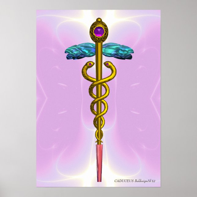GOLD CADUCEUS Doktor, Medizinisches Symbol Licht R Poster (Vorne)