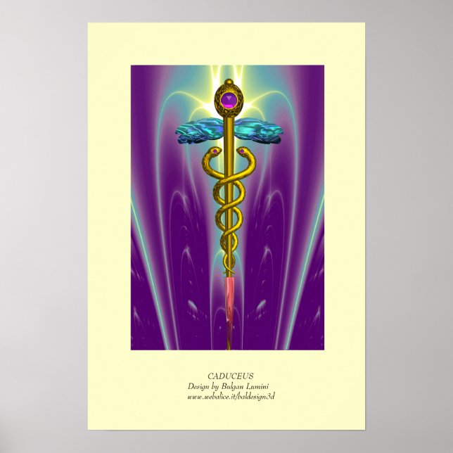 GOLD CADUCEUS Doktor, Medizinzeichen Lila grün Poster (Vorne)