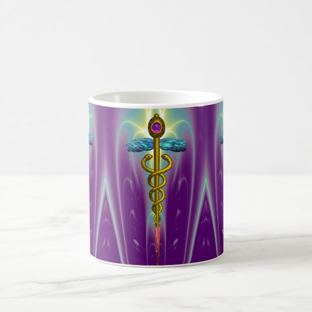GOLD CADUCEUS , lebendiger lila Ametyst Tasse (Mittel)