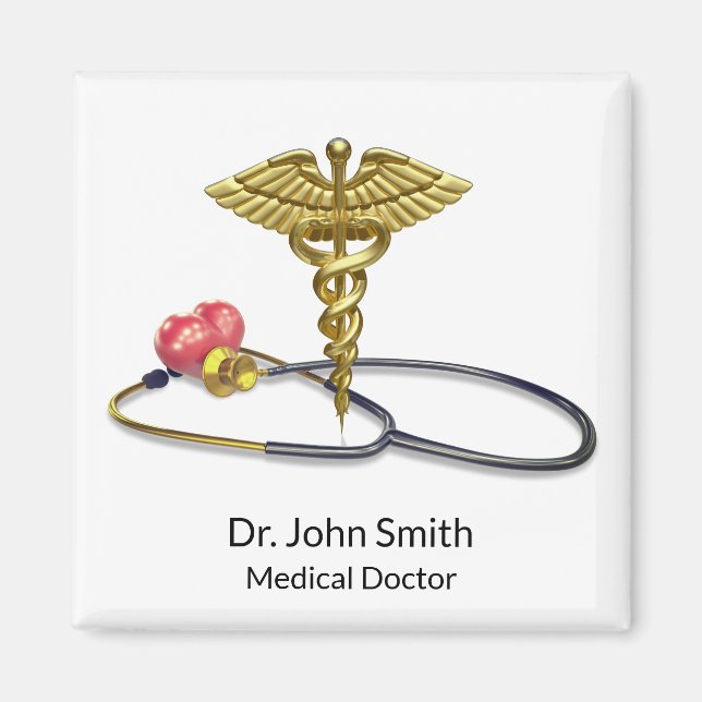 Gold Caduceus Medical & Stethoscope with Heart Magnet (Vorne)