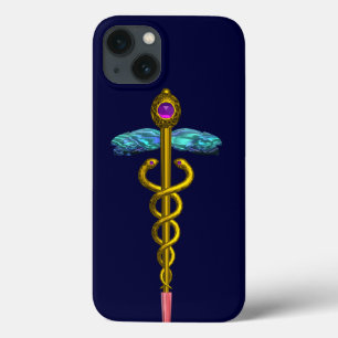 GOLD CADUCEUS MEDIZINISCHE SYMBOL, blau Case-Mate iPhone Hülle