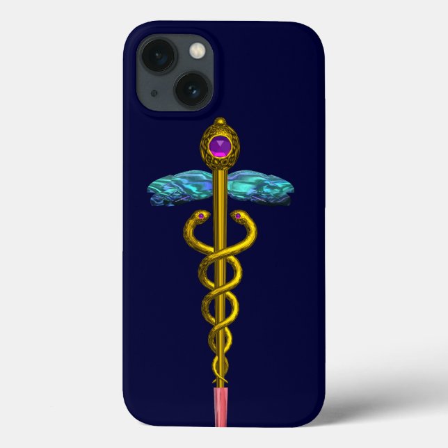 GOLD CADUCEUS MEDIZINISCHE SYMBOL, blau Case-Mate iPhone Hülle (Rückseite)
