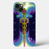 GOLD CADUCEUS MEDIZINISCHE SYMBOL,Lila blaues Mono