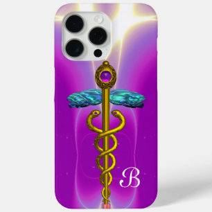 GOLD CADUCEUS MEDIZINISCHE SYMBOL Lila Monogramm iPhone 15 Pro Max Hülle