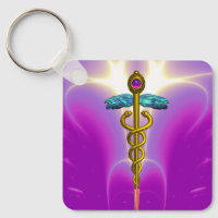 GOLD CADUCEUS MEDIZINISCHE SYMBOL, Pink Fuchsia