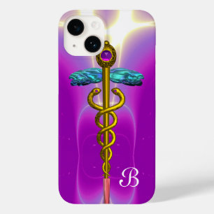 GOLD CADUCEUS MEDIZINISCHE SYMBOL Pink Lila Monogr Case-Mate iPhone Hülle