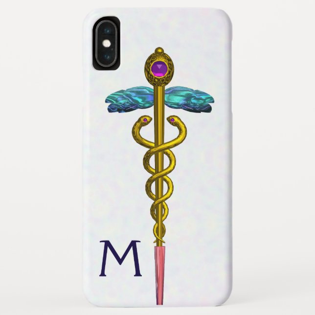 GOLD CADUCEUS MEDIZINISCHE SYMBOL Weißes Monogramm Case-Mate iPhone Hülle (Rückseite)