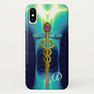 GOLD CADUCEUS MEDIZINISCHES MONOGRAMM,Aquamarines  Case-Mate iPhone Hülle