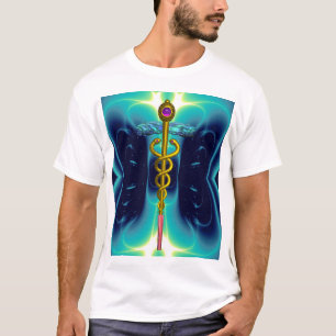 GOLD CADUCEUS MEDIZINISCHES SYMBOL, Aquamarin Türk T-Shirt