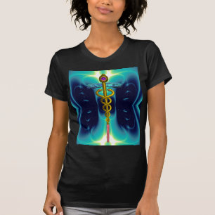 GOLD CADUCEUS MEDIZINISCHES SYMBOL, Aquamarin Türk T-Shirt