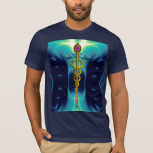 GOLD CADUCEUS MEDIZINISCHES SYMBOL, Aquamarin Türk T-Shirt